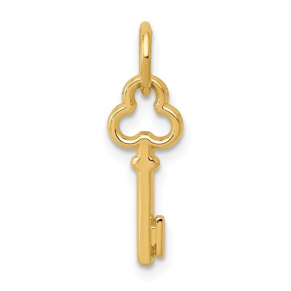 14k Yellow Gold, Hannah Collection, Mini Initial I Shamrock Key Charm - Picture 1 of 5